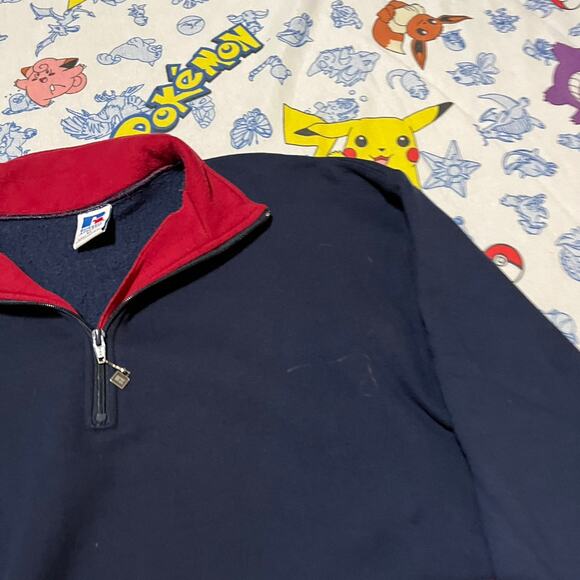 Vintage 90s Russell Athletic Navy/Red 1/4 Zip Sweatshirt - Picture 2 of 4